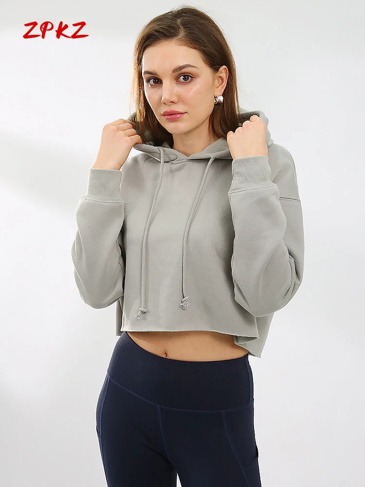 

ZPKZ, бархатный женский спортивный свитшот, осенний Новый Стильный пуловер, худи, укороченный топ, однотонный топ с длинными рукавами, Женский свитшот