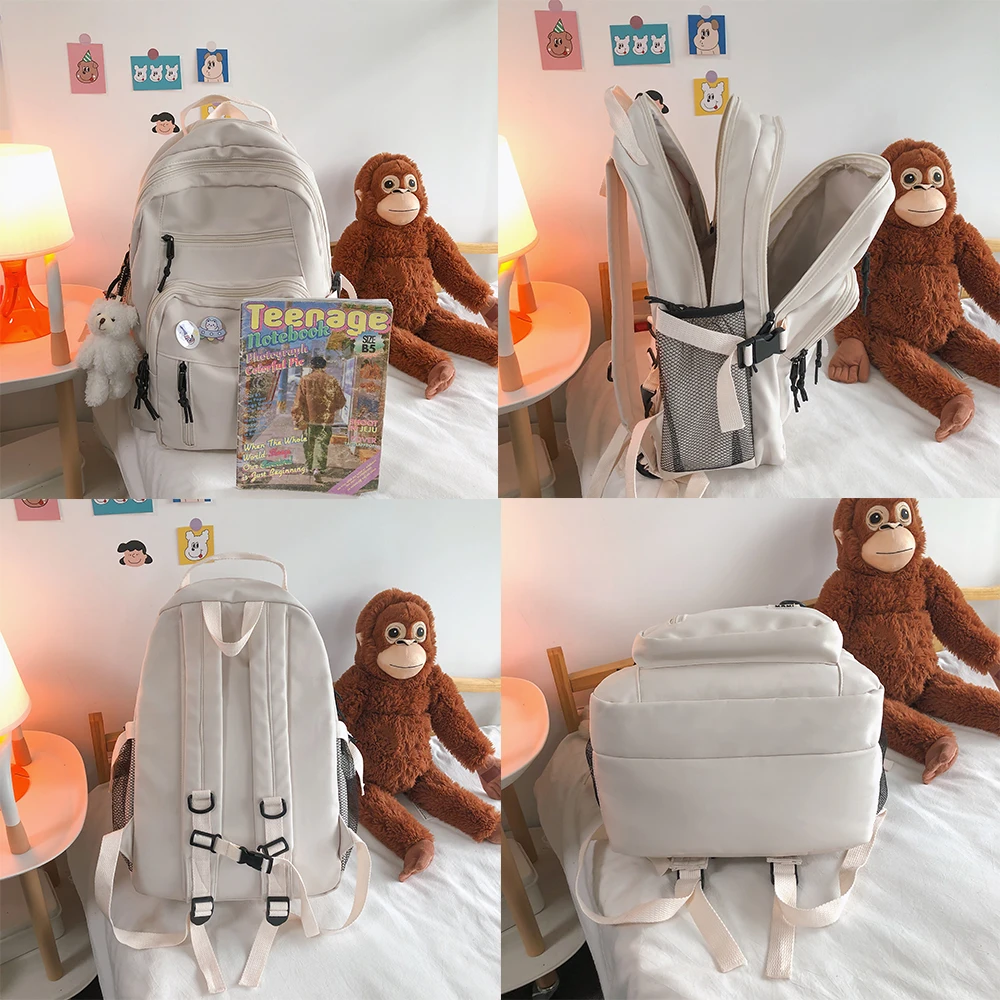 Junior High School Students High School Campus Casual Simple Fashion Backpack Large Capacity Multi-Pocket Schoolbag Female Colle