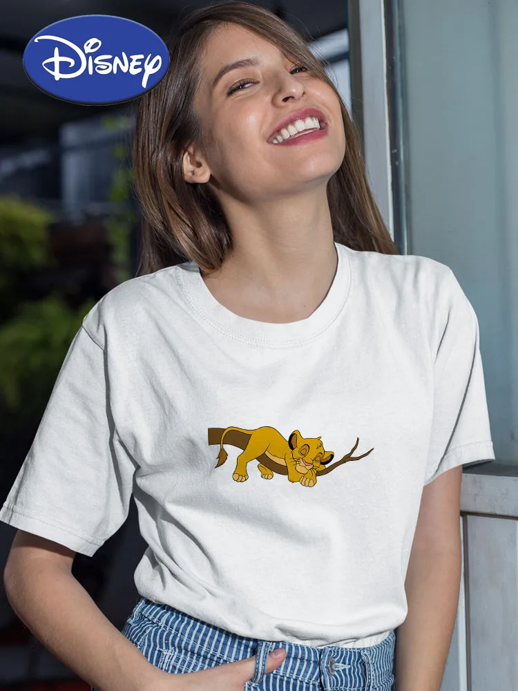 

Sleeping Simba Cute Women T Shirt Disney Vacation Casual T-Shirts Lion King Hipster Summer 2022 Round Neck Top for Ladies Comfy