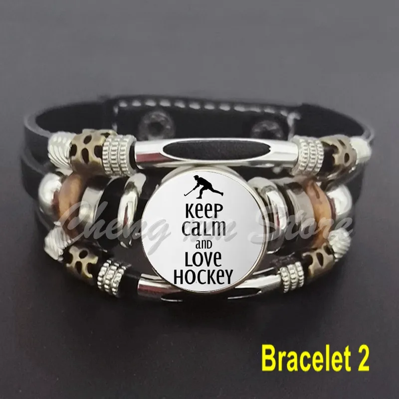 Модный кожаный многослойный браслет для хоккея Стик со стеклянной фотографией