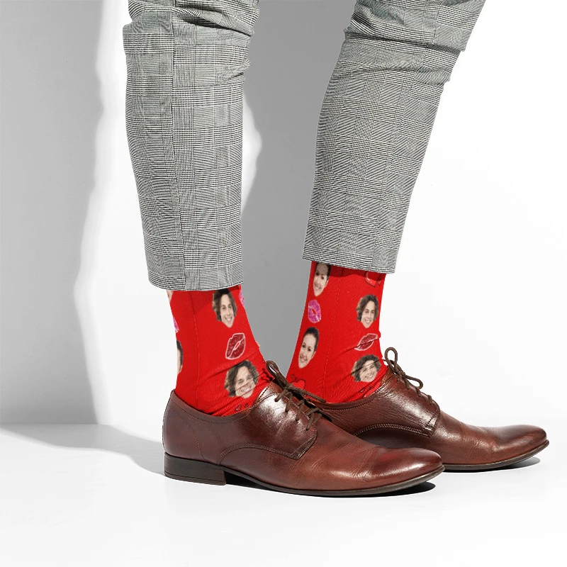 Customized Love Lips Men Women Socks 3D Printing Fashion Face Customized Cotton Socks Suitable For Birthday Anniversary DIY gift