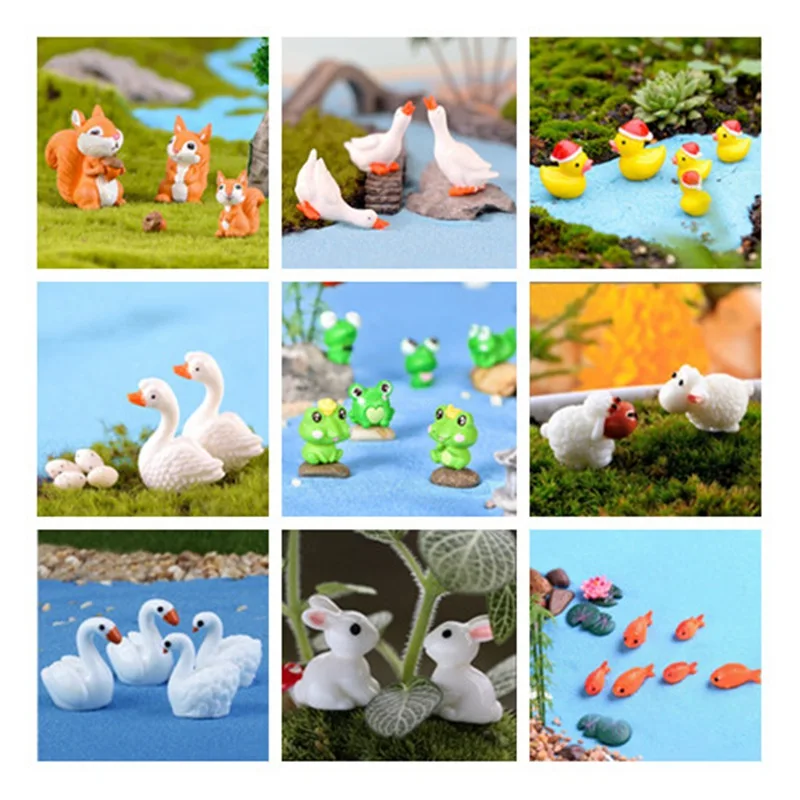 Squirrel Goose Christmas Duck Frog Swan White Rabbit Home Decor Miniature Fairy Garden Ornaments Decoration Accessories Crafts