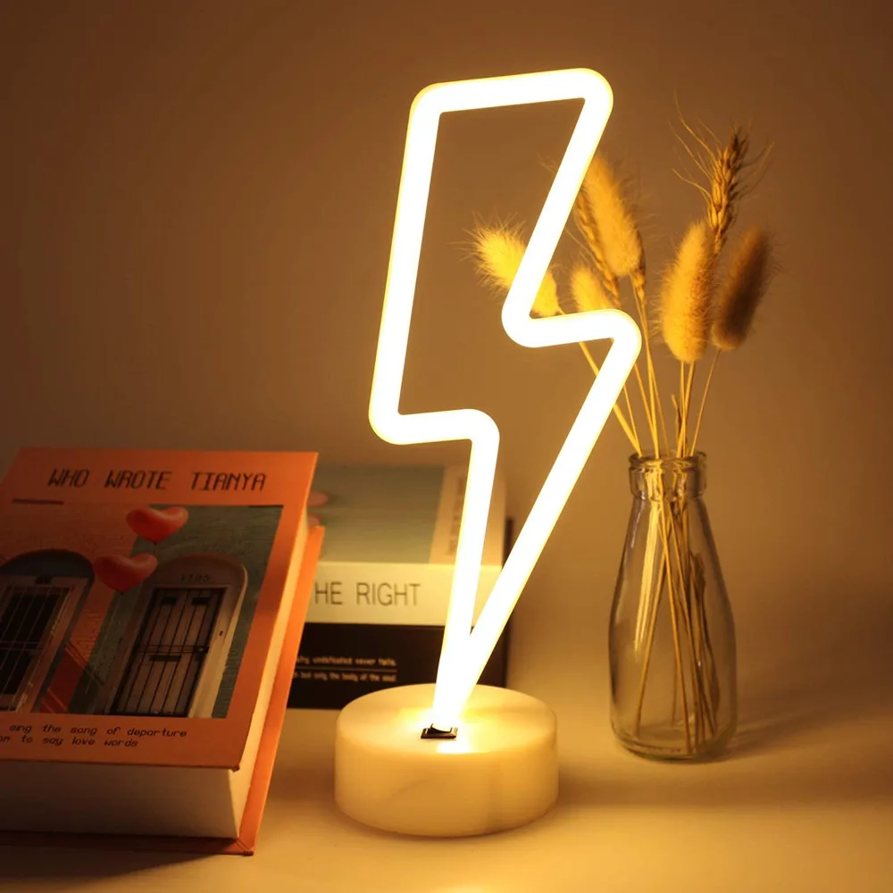 

LED Neon Sign Lightning Shaped USB Battery Operated Night Light Decorative Table Lamp for Home Party Living Room Decoration