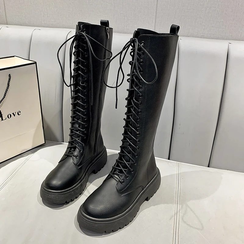

2022 New Women's Boots Autumn Winter Ladies High Boots Round Toe Platform Rubber Boots for Woman Boots Black Botas Mujer Wild