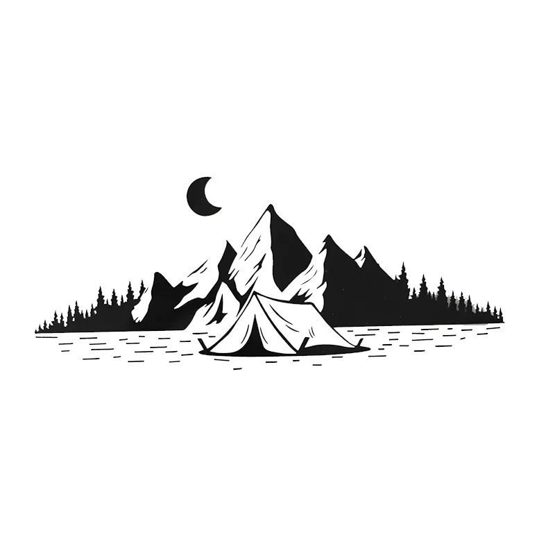 

Car Sticker Hot Sell Camping Travel Mountains Moon Decal Vinyl Car Sticker Black/Silver 15CM