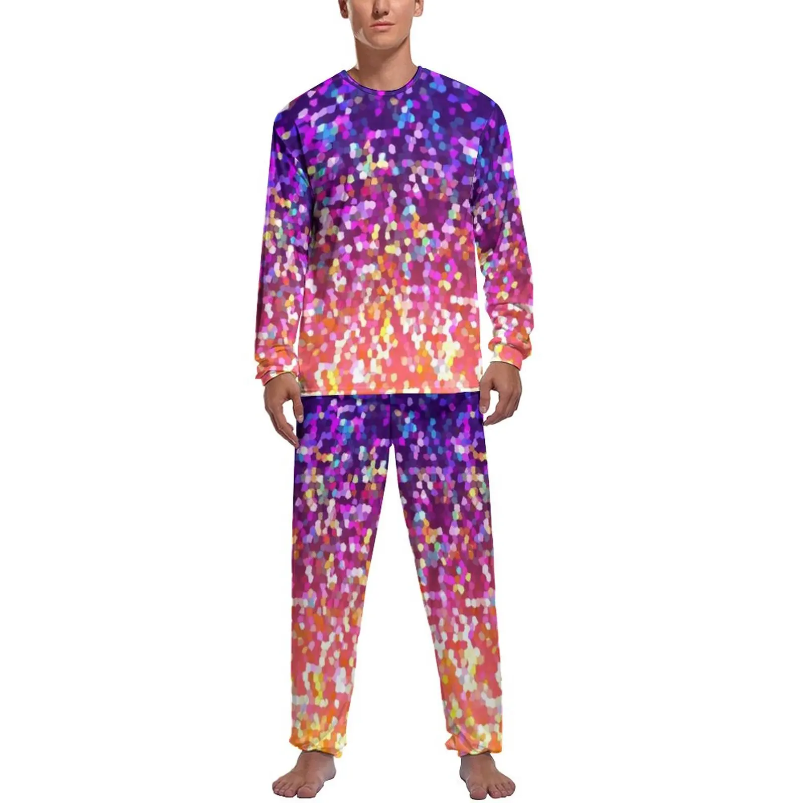 

Sparkle Sequins Print Pajamas Long-Sleeve Glitter Graphic 2 Pieces Leisure Pajama Sets Winter Man Graphic Kawaii Home Suit