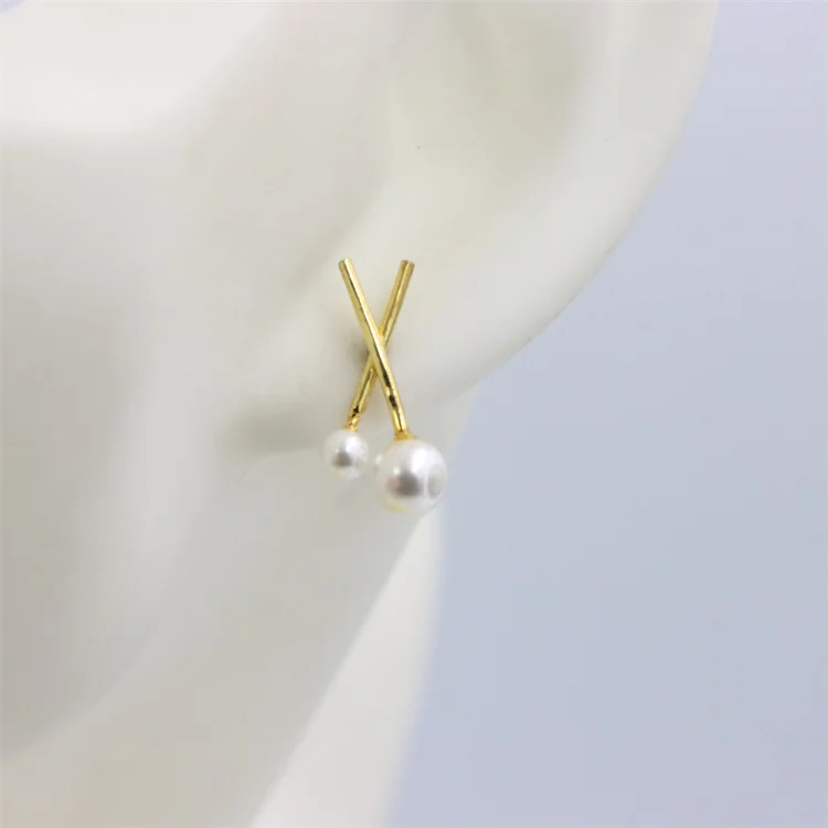 

ZFSILVER Simple Fashion S925 Sterling Silver Gold Letter X Pearl Stud Earrings Jewelry For Women Charm Party Gifts Sweet Girls