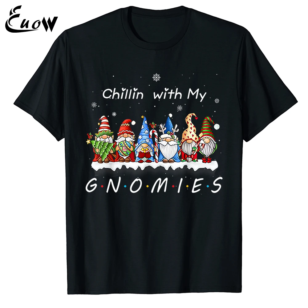 

Euow Unisex 100% Cotton Chillin With My Gnomies Funny Gnome Christmas Family T-Shirt Men T-Shirt Casual Clothing Tee Streetwear