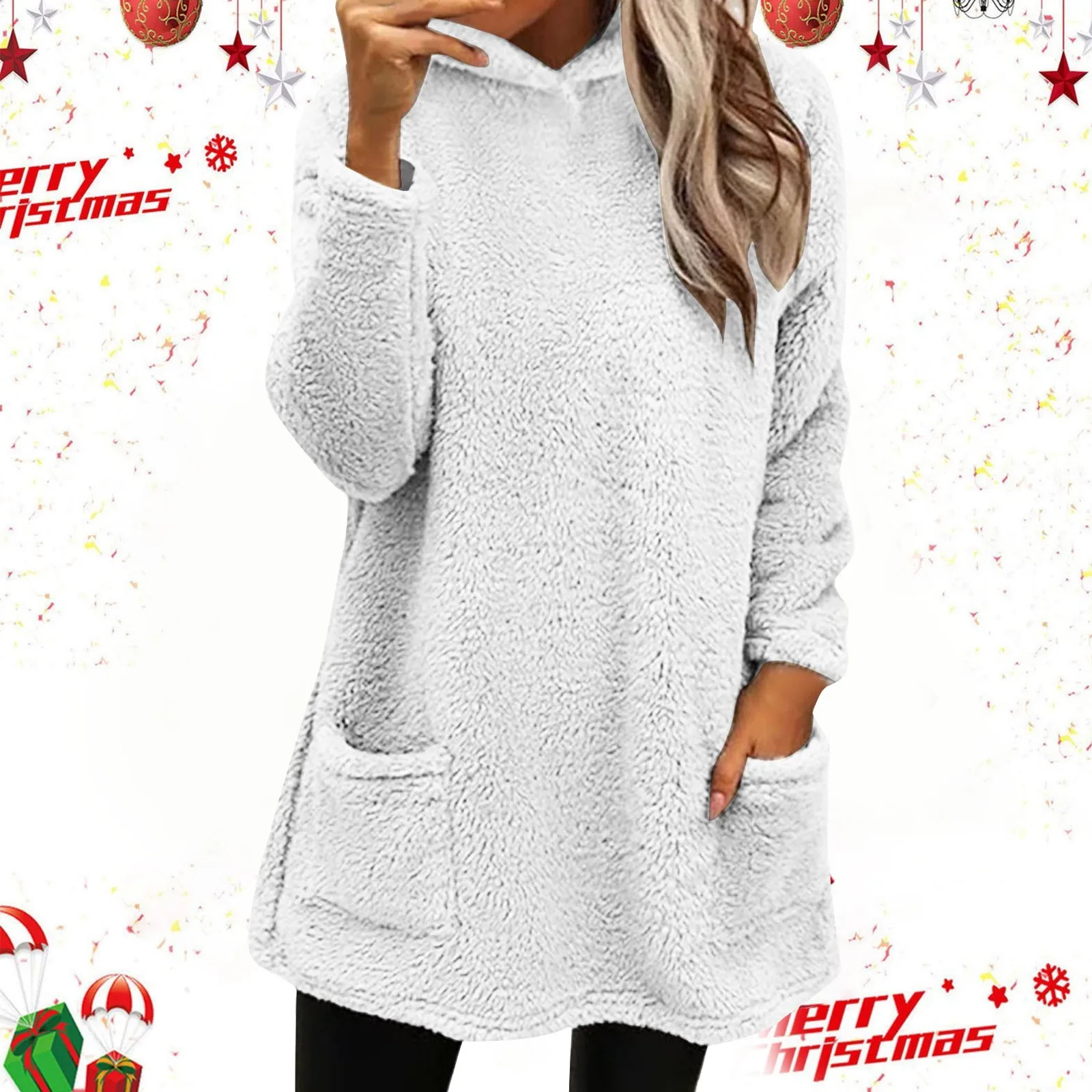 

Женская толстовка с капюшоном, свитшот, флисовый пуловер с длинным рукавом, Повседневная Праздничная туника с карманами, топы, горный свитшот для женщин