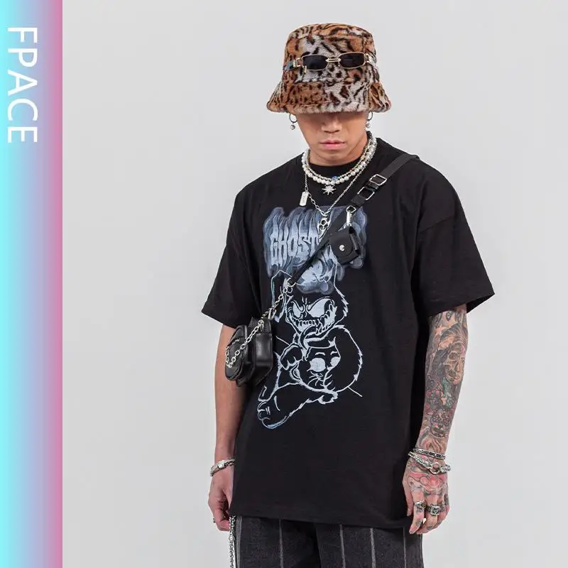 

Men's Spring/Summer Korean Style Ins Harajuku Funny Clever Lightning Rabbit Print All-Matching Loose Pullover T-shirt for Men