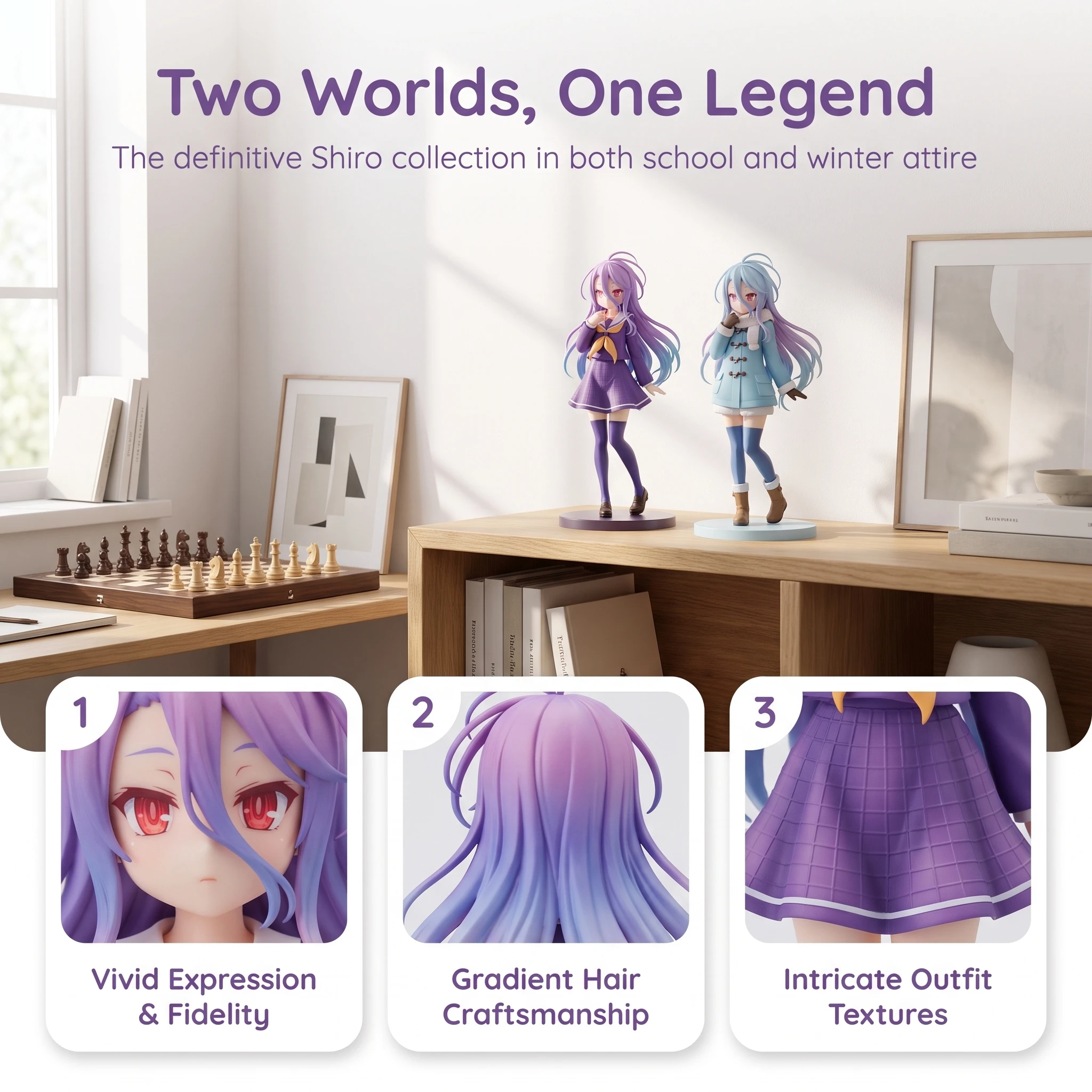 Фото Коллекционная статуэтка в стиле No Game No Life: Аниме-фигурка с градиентной прической и униформой, на подставке, для декора рабочего стола №2
