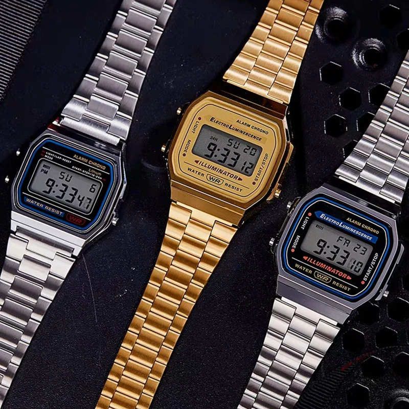 Luxury F91w Fashion Digital Men's Watches Stainless Steel Link Wrist Watch Band Business Electronic Women Clock Reloj Hombre