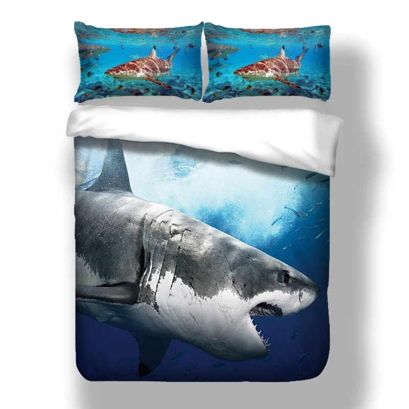 

3D Shark Duvet Cover Set Shark Jumping From Ocean Big Open Mouth Printed Bedding Set Kids Children Single Double Quilt Cover