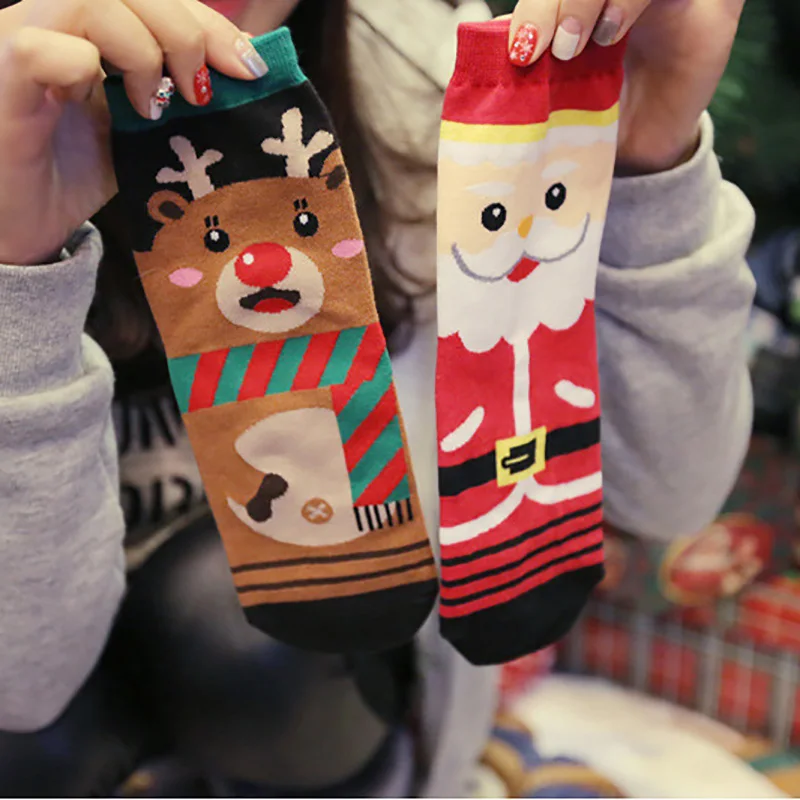 1PC Women Soft Winter Socks Christmas Warm Cotton Sock Cute Santa Claus Deer Snowman Shape Holiday Party Accessories 2023 - купить по