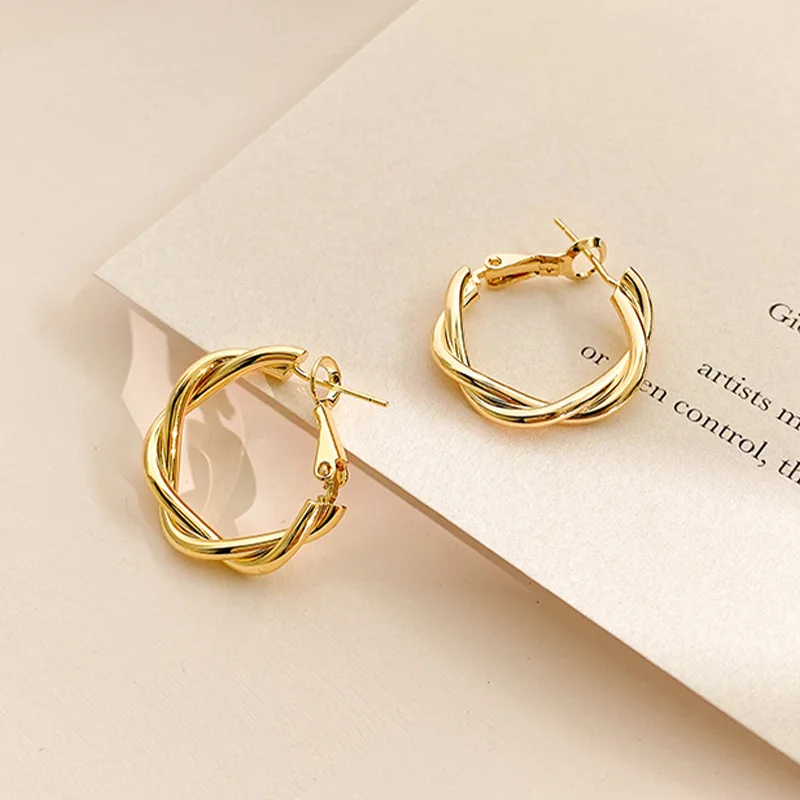 Женские сережки-кольца LATS, круглые геометрические сережки-кольца с металлическим переплетением, вечерние ювелирные изделия в стиле ретро