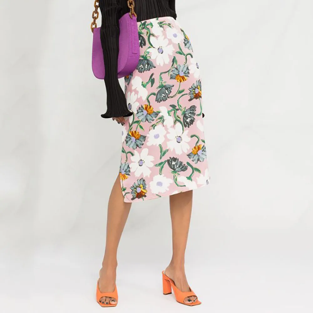 

Women's Skirt 2023 Early Autumn New Y2k Chrysanthemum Printed Elastic Waist Simple Fashion Casual Peplum Straight Skirt