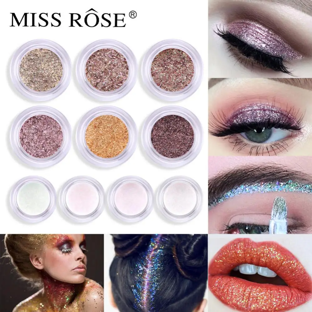 

MISS ROSE Glitter Eyeshadow Pearlescent Highlighter Powder Diamond Palette Bright Shiny Eye Shadow Eyes Women Makeup Cosmetics
