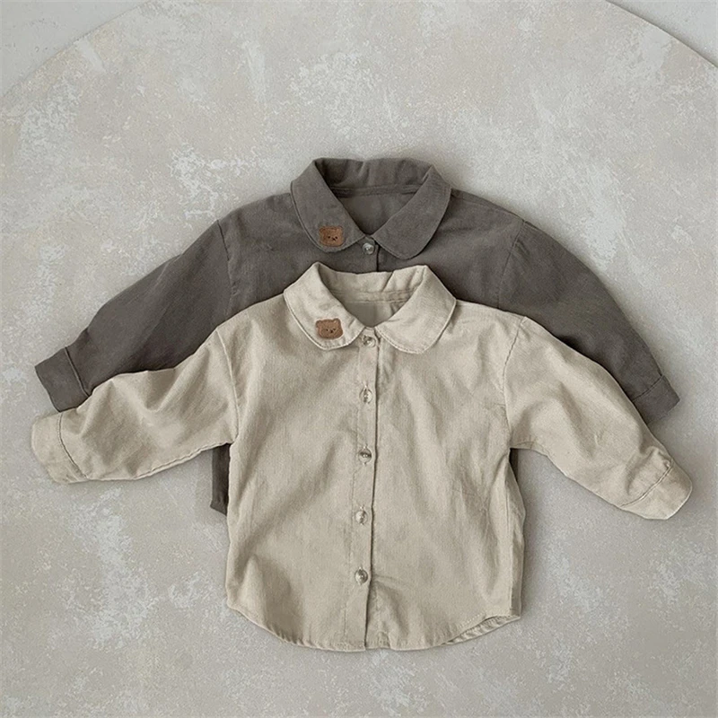 

Fashion Baby Girl Boy Shirt Jacket Cotton Child Shirt Bear embroidery Loose Outfit Spring Autumn Baby Casual Clothes 0-4Y