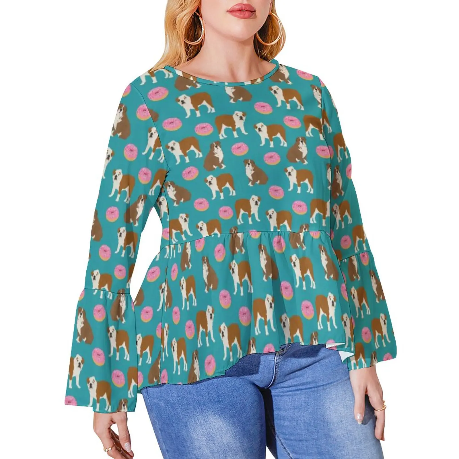 

Doughnut T-Shirt Plus Size English Bulldog Donuts Vintage Long Sleeve T Shirts Korean Fashion Oversize Tee Shirt Print Clothes