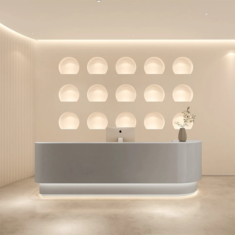 Розовая стойка регистрации Золотая полка для дома салона бизнес-стола изогнутая