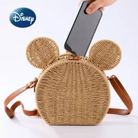 disney mickey 2022 new straw fancy bag cartoon cute womens handbag rattan travel leisure vacation small round beach bag