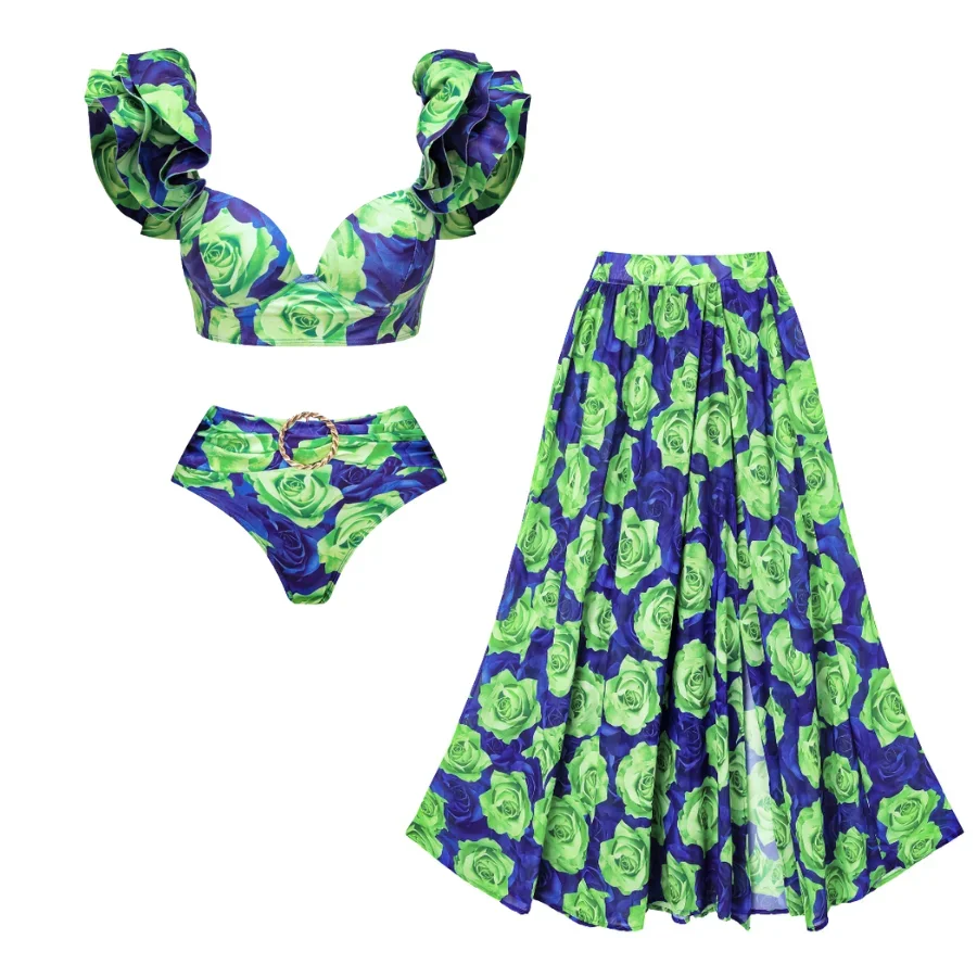 

2023 Vintage Rose Print Bikini Set Swimsuit Summer Swimwear Bikini Set Women Beachwear Luxury Bathing Suit