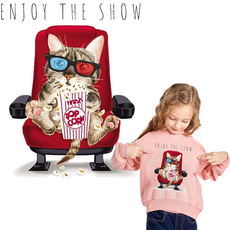 

iron on transfer for clothing parches termoadhesivos press print badges fashion popcorn cat iron on patches for clothes stickers
