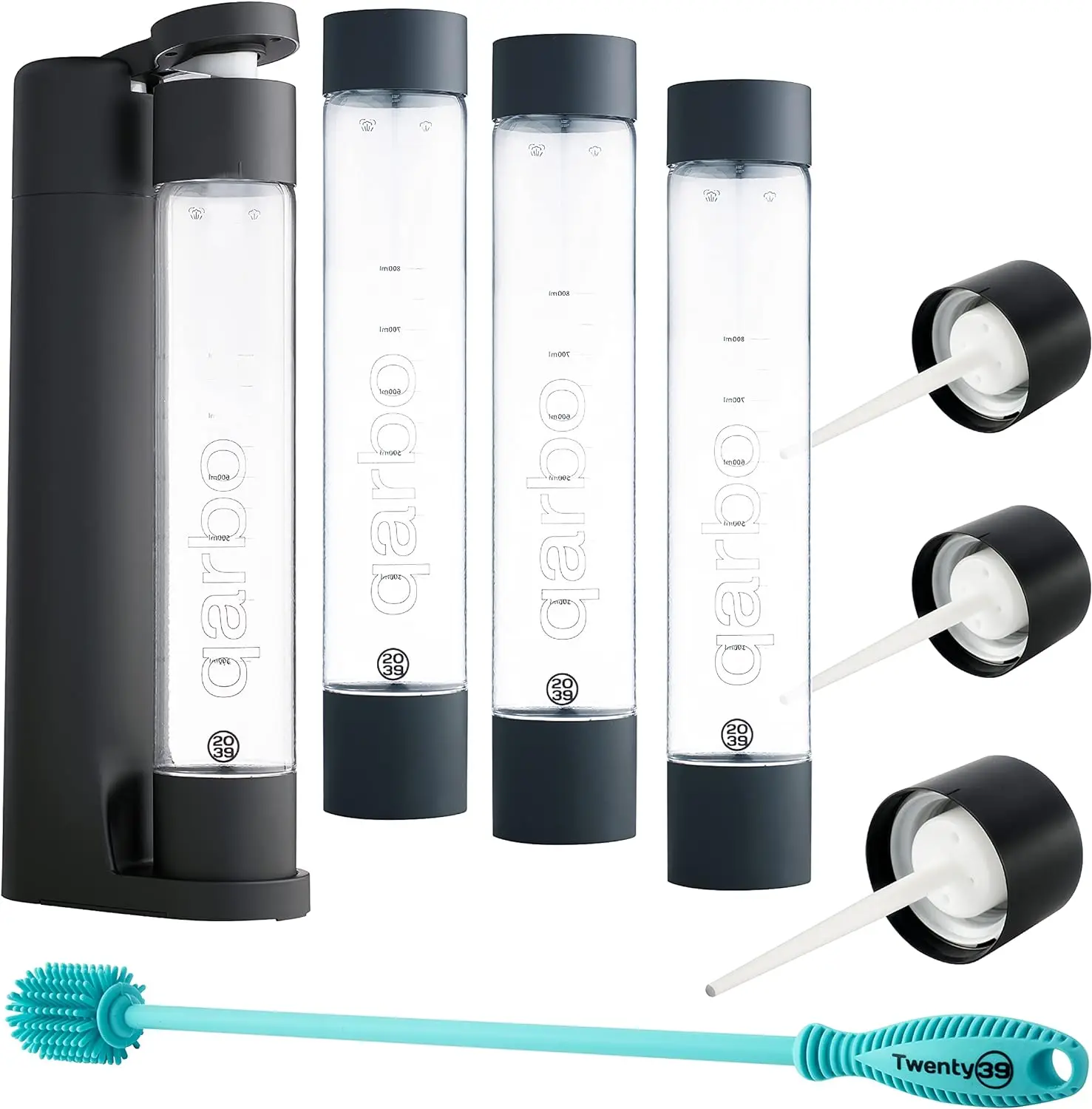 

sparkling water maker Party Plus Bundle with 4 bottles, 3 aircharge caps and cleaning brush (Black) Drnk dispenser Water pump di