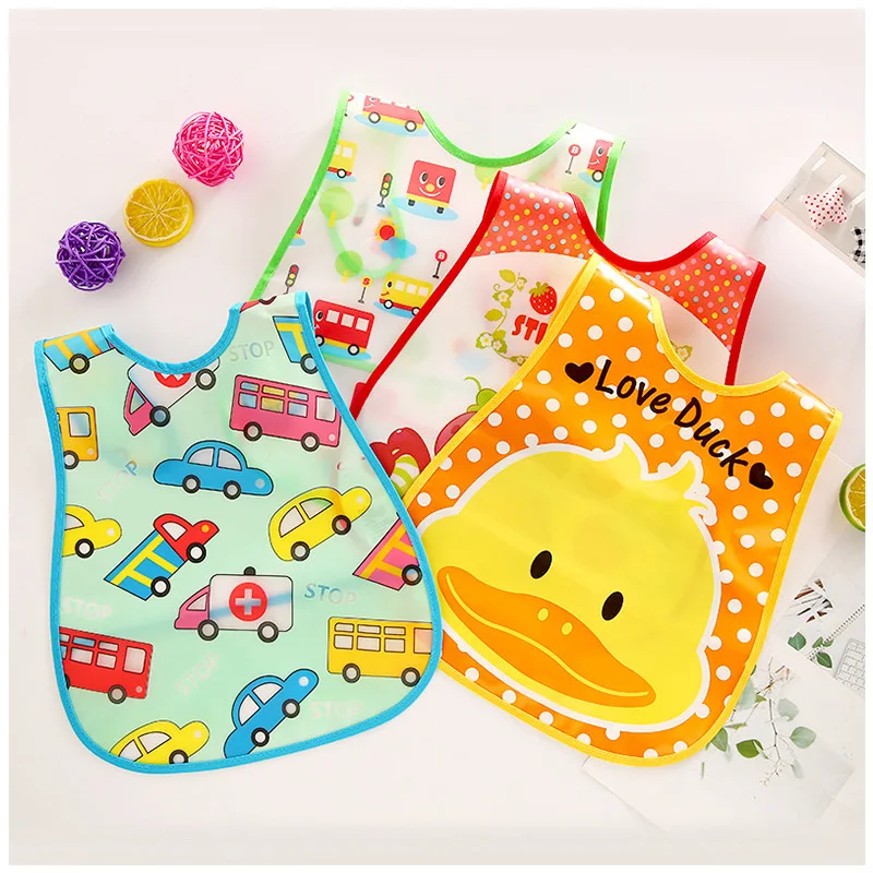 

Cute Cartoon Baby Bibs Adjustable Waterproof EVA Plastic Lunch Feeding Bibs Children Kids Apron Burp Cloths Feeding Cloth