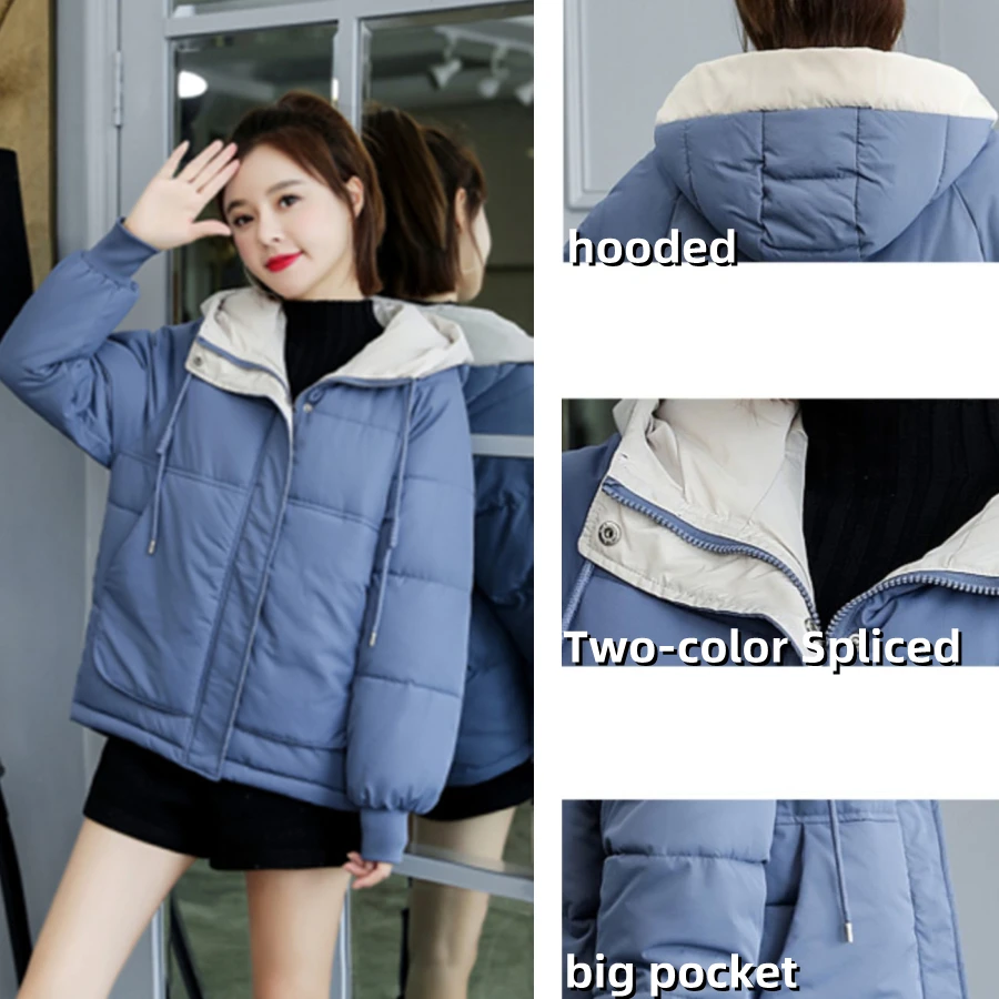 3XL Warm Hooded Basic Solid Winter Jackets Thicken Fluffy Parkas Women Casual Loose Short Coat Snow Wear Outwear Korean Abrigos