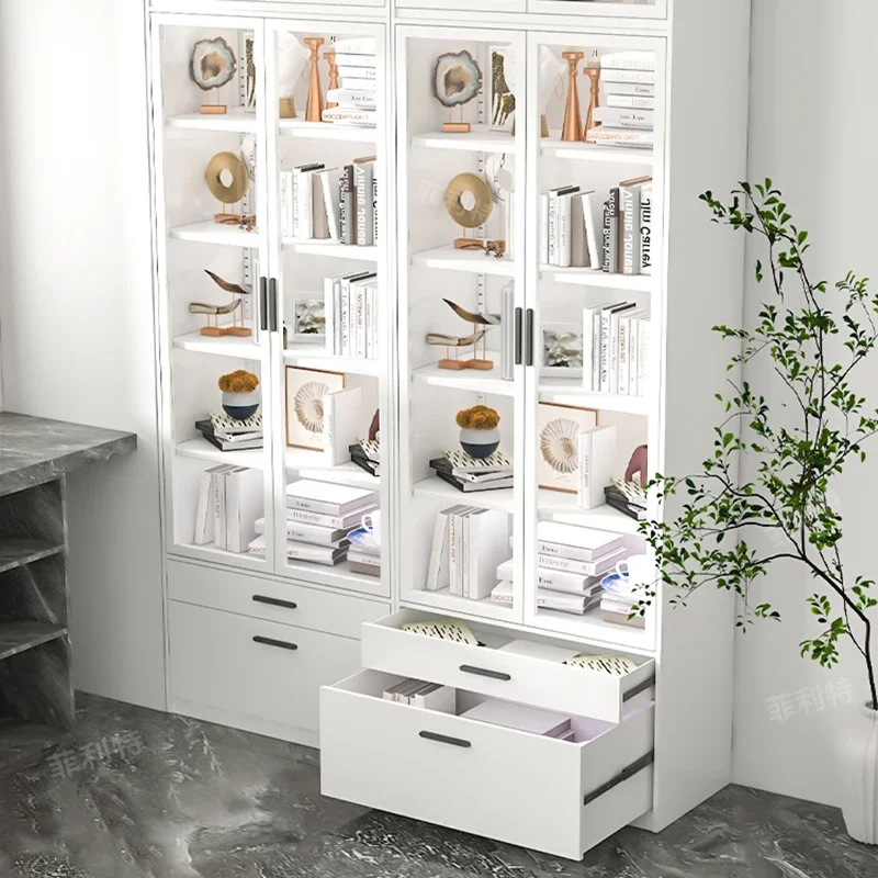 Домашний пыленепроницаемый книжный шкаф ящики стеклянные двери кремовый стиль