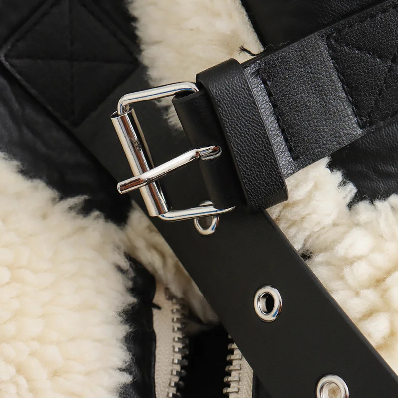 Мото-стиль женская теплая куртка черная яркая линия украшение свободное пальто