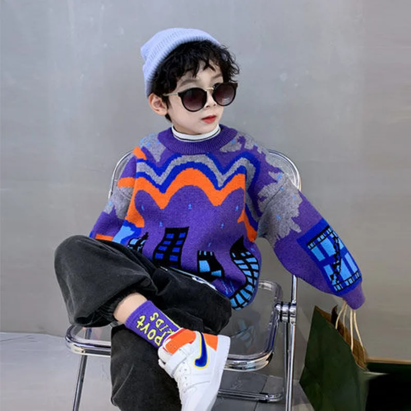 

Kid Boy Oversize Sweater Children Knitting Thick Fleece Pullover Sweater Kids Clothes Winter Warm Velvet Clothing for Teenager