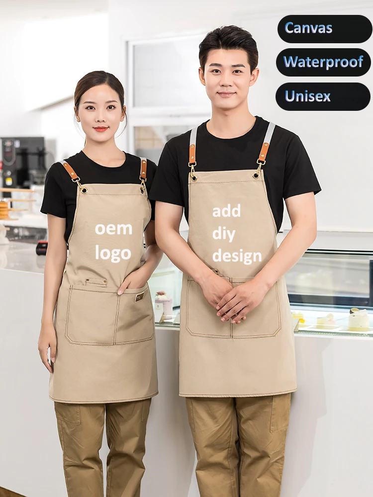 

Personalized Logo Apron Cafe Juicery Bakery Profession Waterproof Apron Men Barbecue Restaurant Nail Beauty Salon Bib Overalls