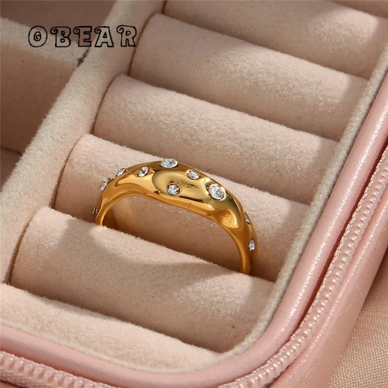 

Shiny Star Zircon Ring Women Stainless Steel Plating 18k Gold Light Luxury Fashion Anniversary Party Jewelry Accessories