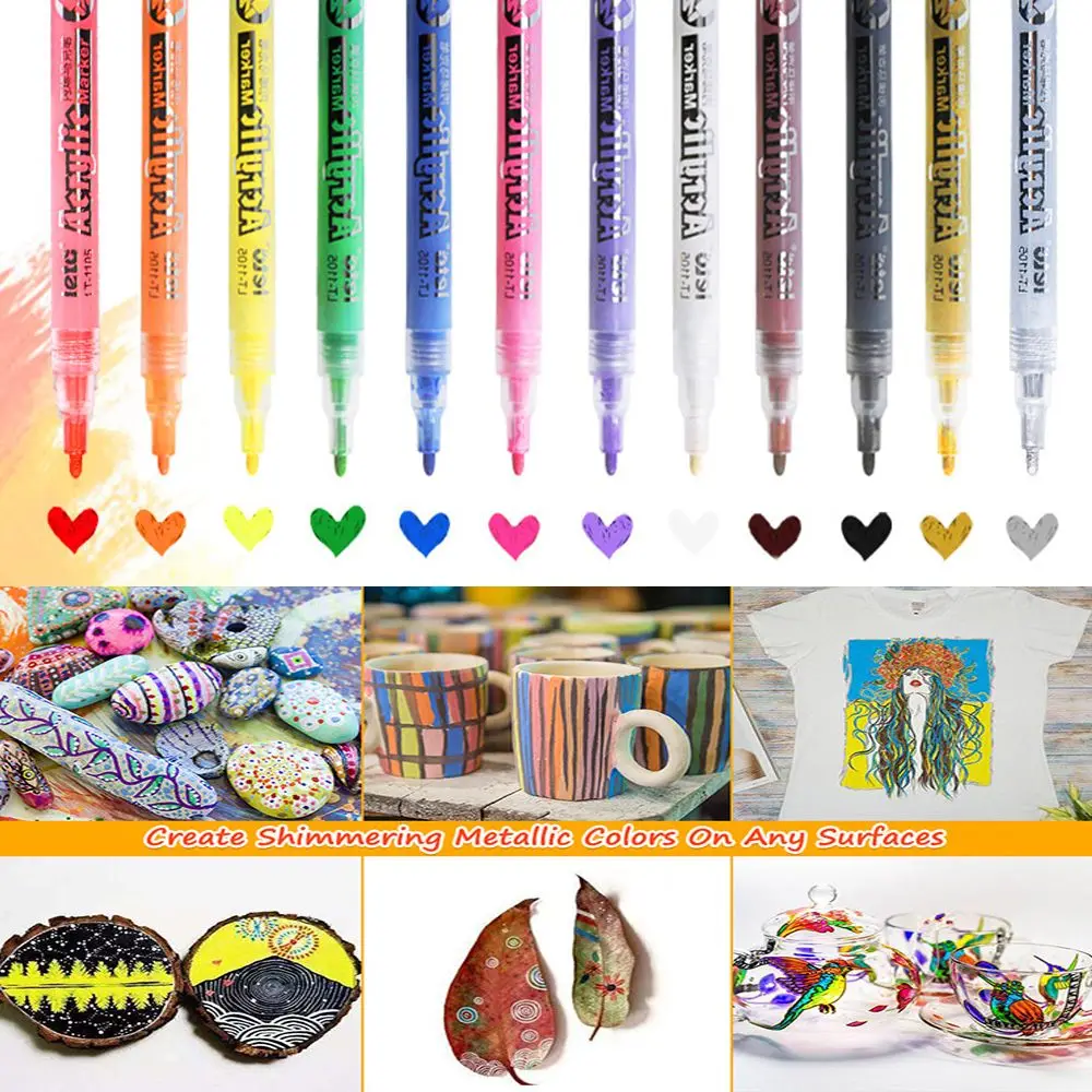 

Долговечные нетоксичные перманентные ручки с очень тонким наконечником, 12/цветов, красящие акриловые маркеры для рисования камнями