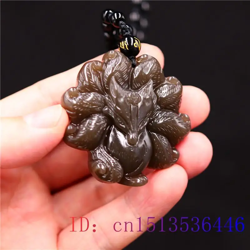 Brown Jade Nine Tailed Fox Pendant Charm Chinese Women Gemstone Jadeite Jewelry Fashion Gifts Carved Amulet Necklace Natural |