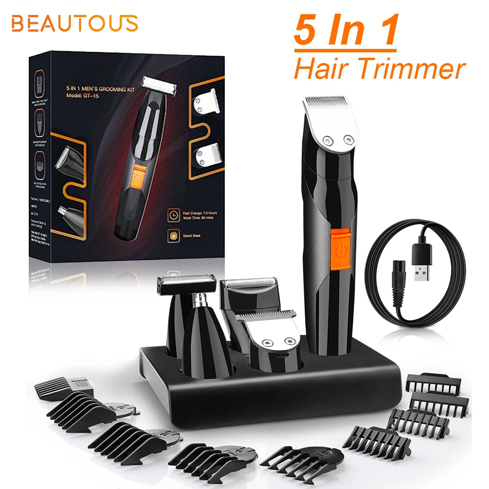 

Beautous 5 in 1 Hair Trimmer For Men Electric Shaver Body Trimmers Hair Clippers Cordless Beard Razor Grooming Mustache Kit