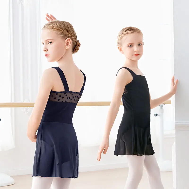 

Girls Ballet Dress Dance Leotard Dress Sleeveless Cotton Square Collar Vest Dress Splice Dance Dress For Girls Camisole Dress