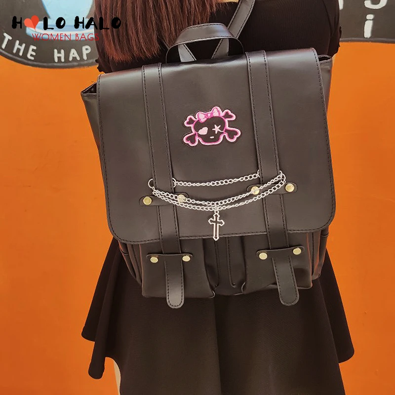 

Женский рюкзак в стиле панк/готика, дизайнерская школьная сумка-тоут с цепочкой через плечо, модный Подарочный ранец в стиле хип-хоп, Y2K