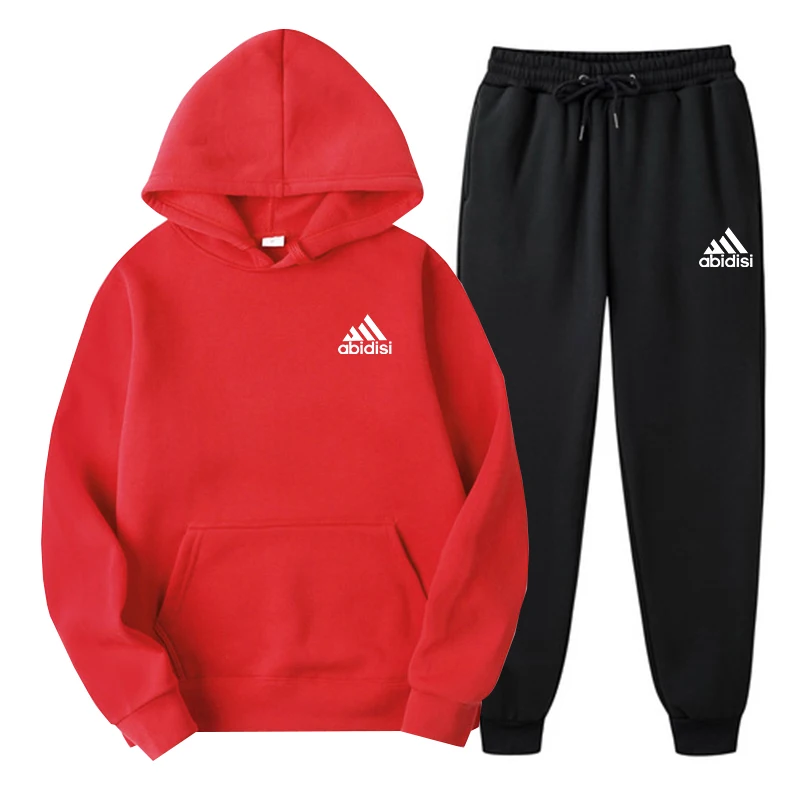 2023 Spring and Autumn New Hoodie Casual Tracksuit + Black Casual Pants 2-Piece Set Fashionable High Street Casual Men's Sets