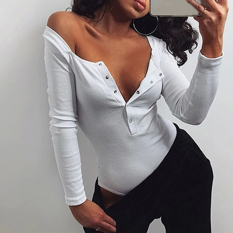 

Newest Sexy Bodysuit Jumpsuit Women's Fall New Tight Casual Buckle Long Sleeves Overalls Long Sleeve Autumn Cloth