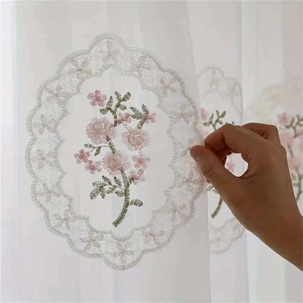 Зеркальные цветочные Вышитые оконные шторы прозрачные вышитые марлевые