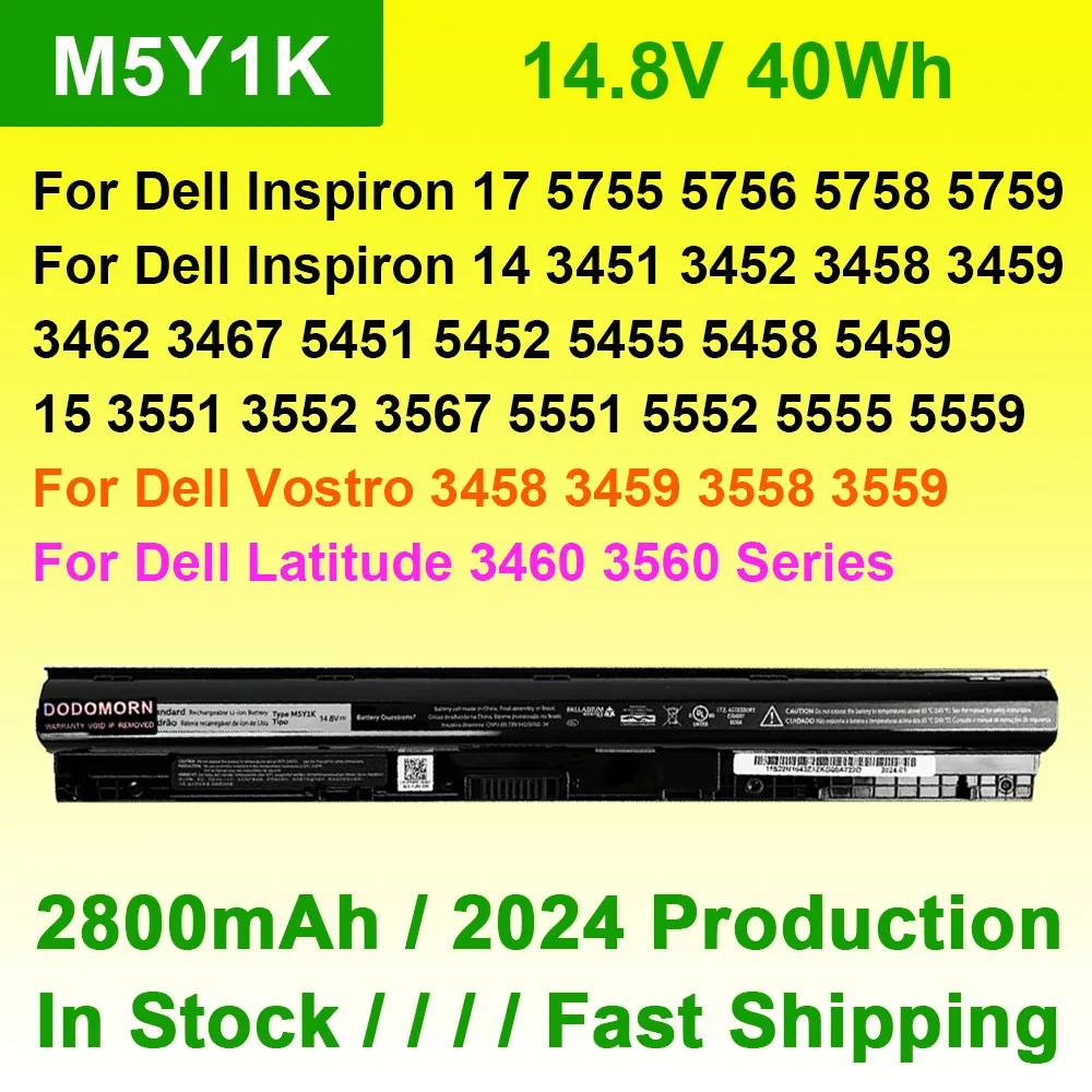 M5Y1K для Dell Inspiron 5551 5552 5555 5559 5755 5756 5759 3451 3458 3551 3558 Vostro 3459 3559 Аккумулятор ноутбука 2800