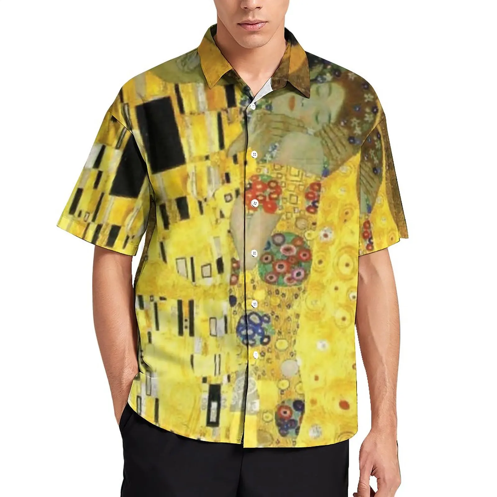 

Gustav Klimt Art Beach Shirt The Kiss Hawaiian Casual Shirts Male Trendy Blouses Short-Sleeved Printed Clothing Big Size 3XL 4XL