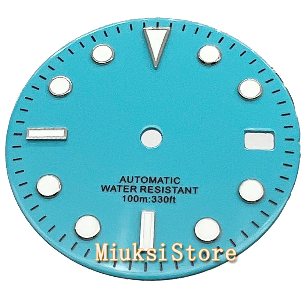 

Циферблат для часов NH35, синие светящиеся часы с автоматическим механизмом, с датой и окошком, 29 мм, профессиональные аксессуары