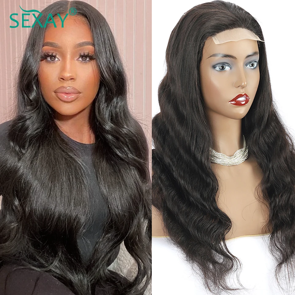 

Sexay Body Wave Glueless 13x4 Lace Front Wig Pre Plucked 28 Inch Middle Part Peruvian Human Hair HD Transparent 4x4 Closure Wigs