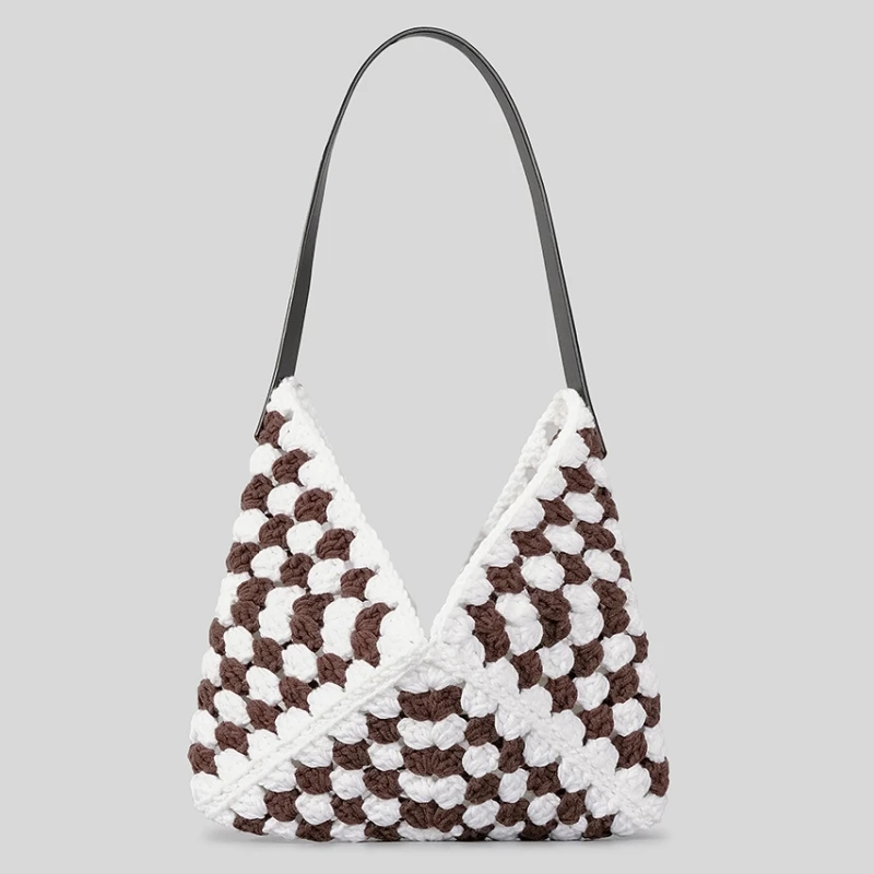 

Vintage Hand Knitting Wool Crochet Bag Bohemian Large Capacity Tote Bag Women Crochet Open Shopper Shoulder Bag Daily Handbag