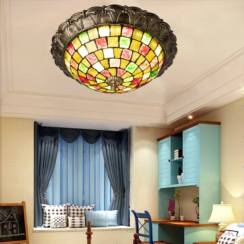 Витражные потолочные лампы для гостиной спальни фотолампы дома освещение в