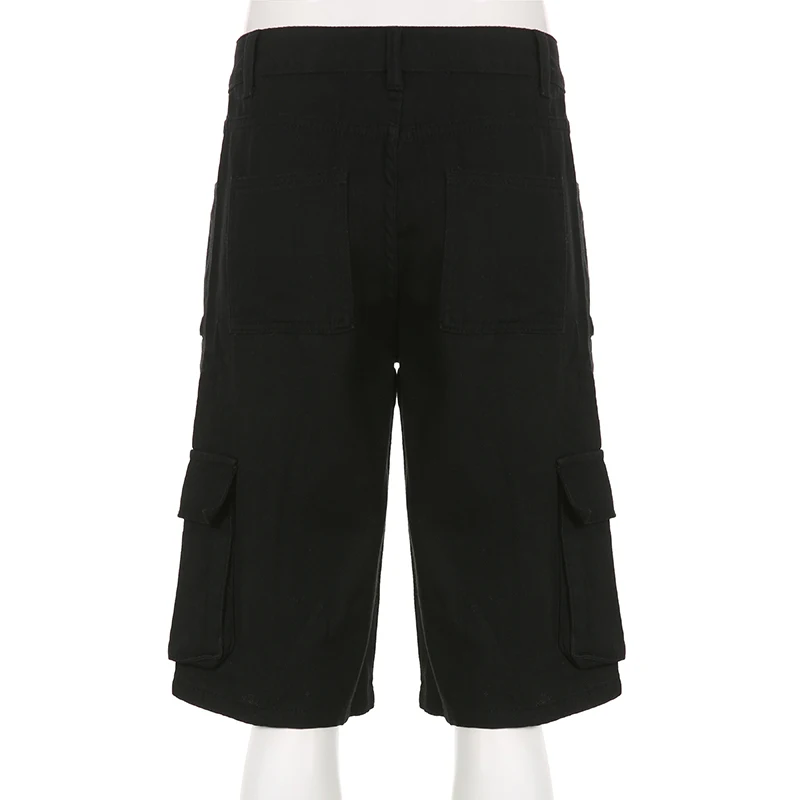 Darlingaga Streetwear Black Multi Pockets Basic Cargo Shorts Women Casual Baggy Summer Shorts Outfits Mid-Pants Straight Capris